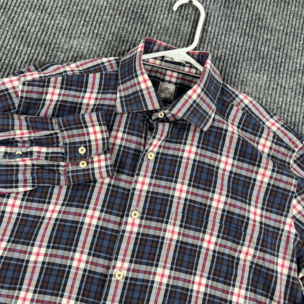 Peter Millar Shirt Mens Large Blue Plaid Long Sleeve Button Up Casual Dress